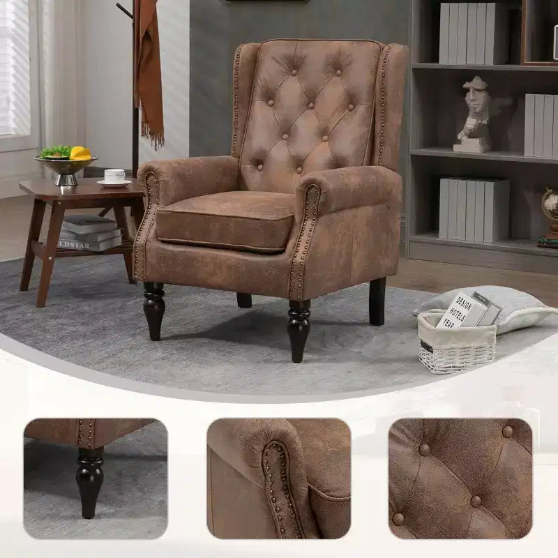 Fauteuil MAYEERTY en bois, pieds en bois robustes, salon chambre, PU noir