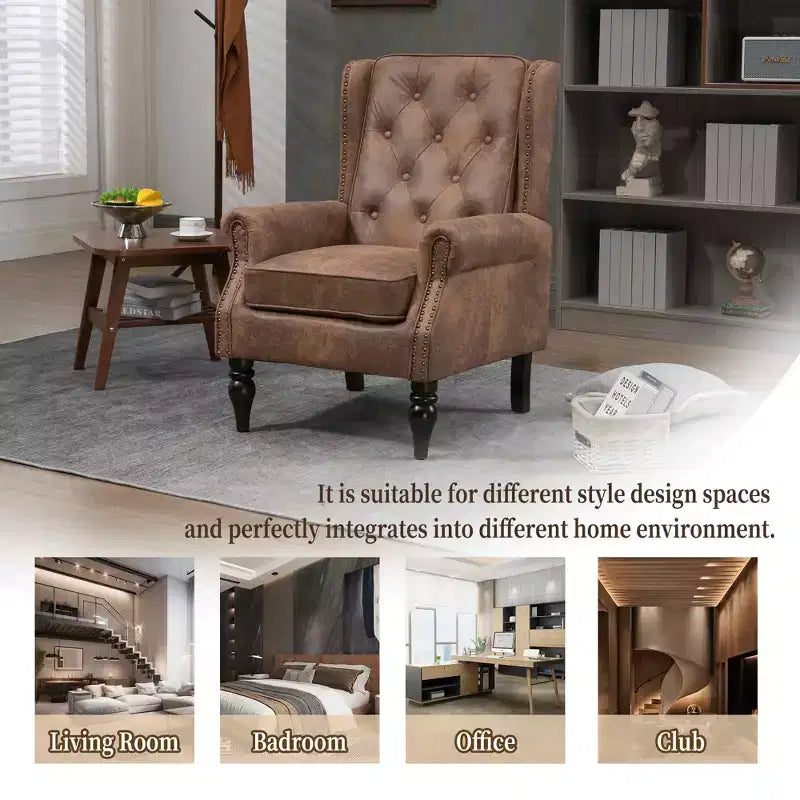 Fauteuil MAYEERTY en bois, pieds en bois robustes, salon chambre, PU noir