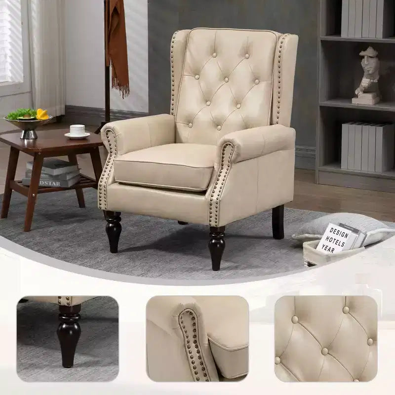 Fauteuil MAYEERTY en bois, pieds en bois robustes, salon chambre, PU noir