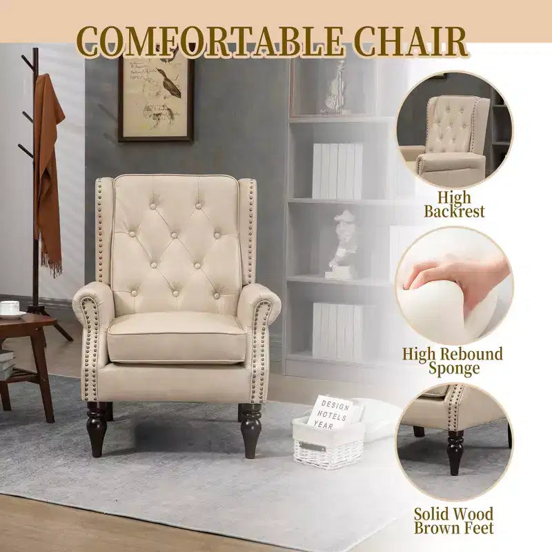 Fauteuil MAYEERTY en bois, pieds en bois robustes, salon chambre, PU noir