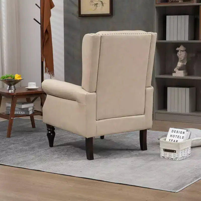 Fauteuil MAYEERTY en bois, pieds en bois robustes, salon chambre, PU noir