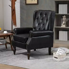 Fauteuil MAYEERTY en bois, pieds en bois robustes, salon chambre, PU noir