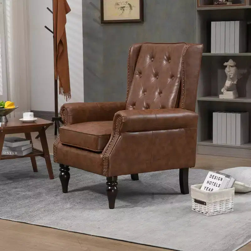 Fauteuil MAYEERTY en bois, pieds en bois robustes, salon chambre, PU noir