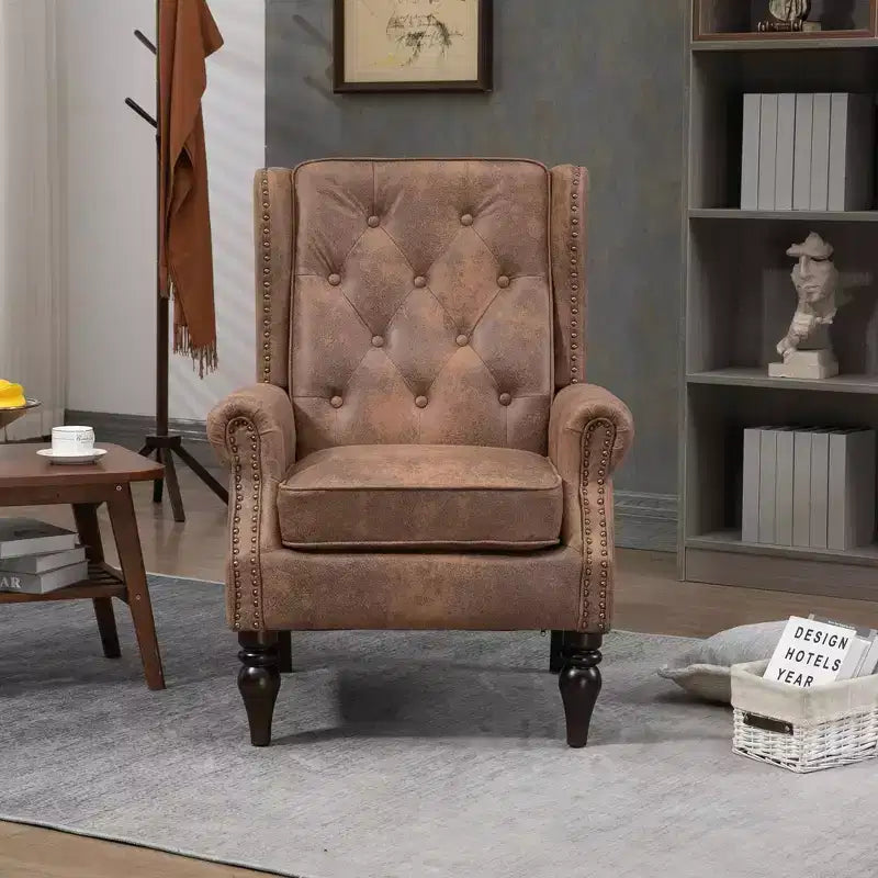 Fauteuil MAYEERTY en bois, pieds en bois robustes, salon chambre, PU noir