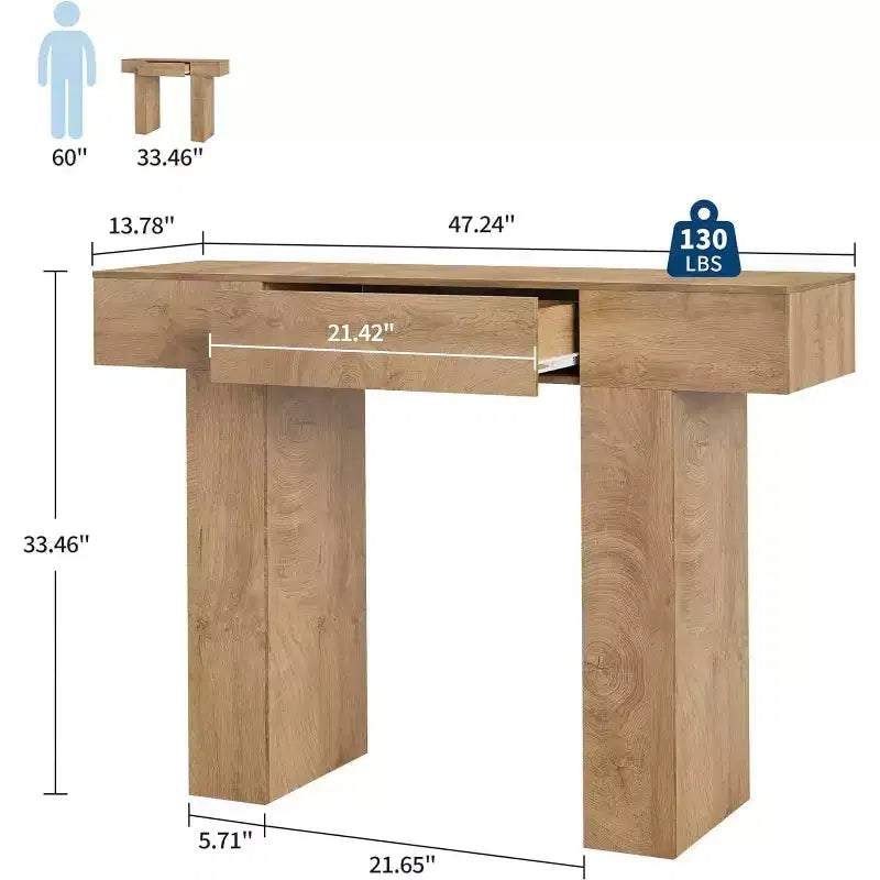 Table console de 47 po avec tiroir, table de canapé style ferme et table d'entrée pour couloir étroit et salon