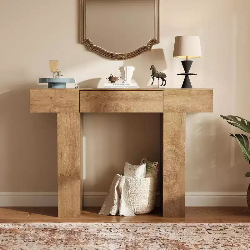 Table console de 47 po avec tiroir, table de canapé style ferme et table d'entrée pour couloir étroit et salon