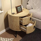 Table d'appoint ronde avec tiroirs, table de chevet moderne avec rangement, table d'appoint en bois, table de chevet ronde avec pieds en métal pour le salon