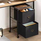 2 Drawer Rolling File Cabinet, Small Underdesk Vertical Filing Cabinets with Fabric Drawers, 4 Wheels & Metal Frame