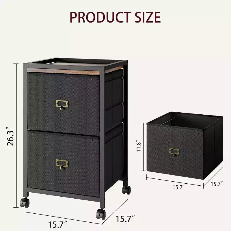 Meuble de rangement à roulettes 2 tiroirs, petits meubles de classement verticaux sous le bureau avec tiroirs en tissu, 4 roulettes et cadre en métal