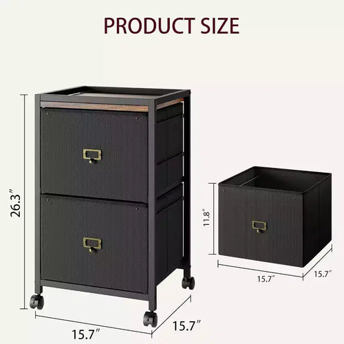 Meuble de rangement à roulettes 2 tiroirs, petits meubles de classement verticaux sous le bureau avec tiroirs en tissu, 4 roulettes et cadre en métal