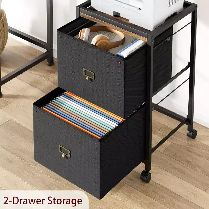 Meuble de rangement à roulettes 2 tiroirs, petits meubles de classement verticaux sous le bureau avec tiroirs en tissu, 4 roulettes et cadre en métal