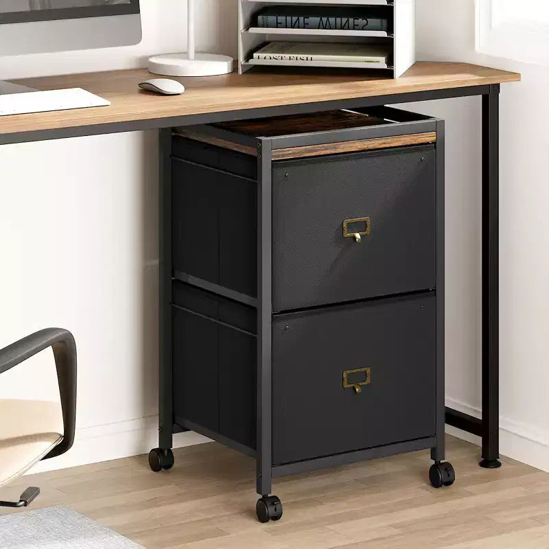 Meuble de rangement à roulettes 2 tiroirs, petits meubles de classement verticaux sous le bureau avec tiroirs en tissu, 4 roulettes et cadre en métal