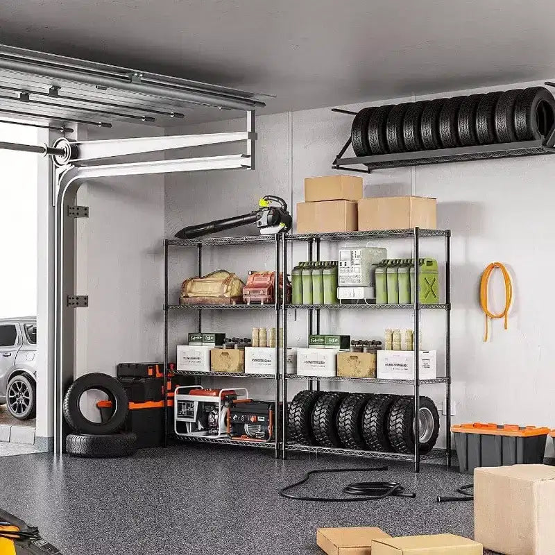 Étagères métalliques en fil noir robustes de 635 kg, 4 niveaux, réglables, pour garage, cuisine, bureau, dortoir, entrepôt