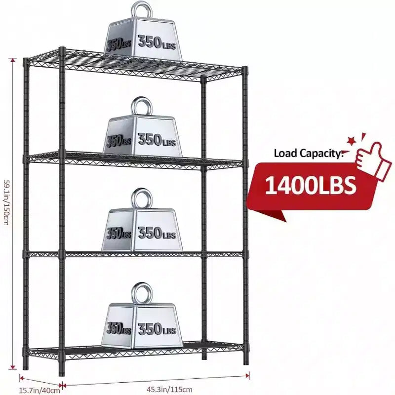 1400 LBS Heavy Duty Black Metal Wire Shelves 4 Tier Adjustable Garage Storage Shelf Unit Kitchen Office Dorm Warehouse