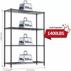 1400 LBS Heavy Duty Black Metal Wire Shelves 4 Tier Adjustable Garage Storage Shelf Unit Kitchen Office Dorm Warehouse
