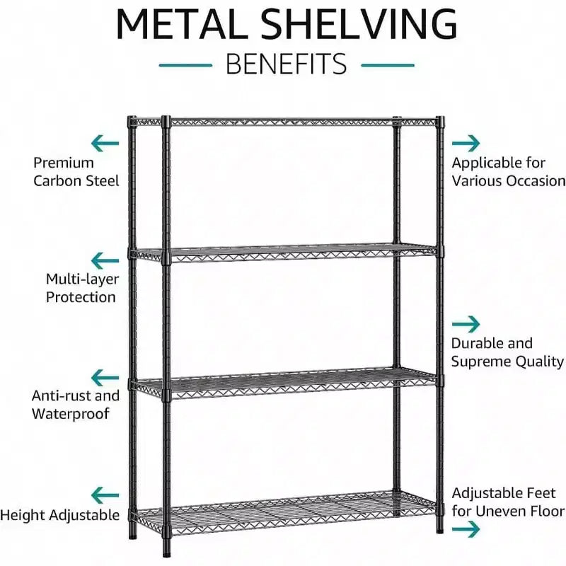 1400 LBS Heavy Duty Black Metal Wire Shelves 4 Tier Adjustable Garage Storage Shelf Unit Kitchen Office Dorm Warehouse