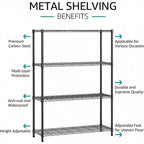 1400 LBS Heavy Duty Black Metal Wire Shelves 4 Tier Adjustable Garage Storage Shelf Unit Kitchen Office Dorm Warehouse