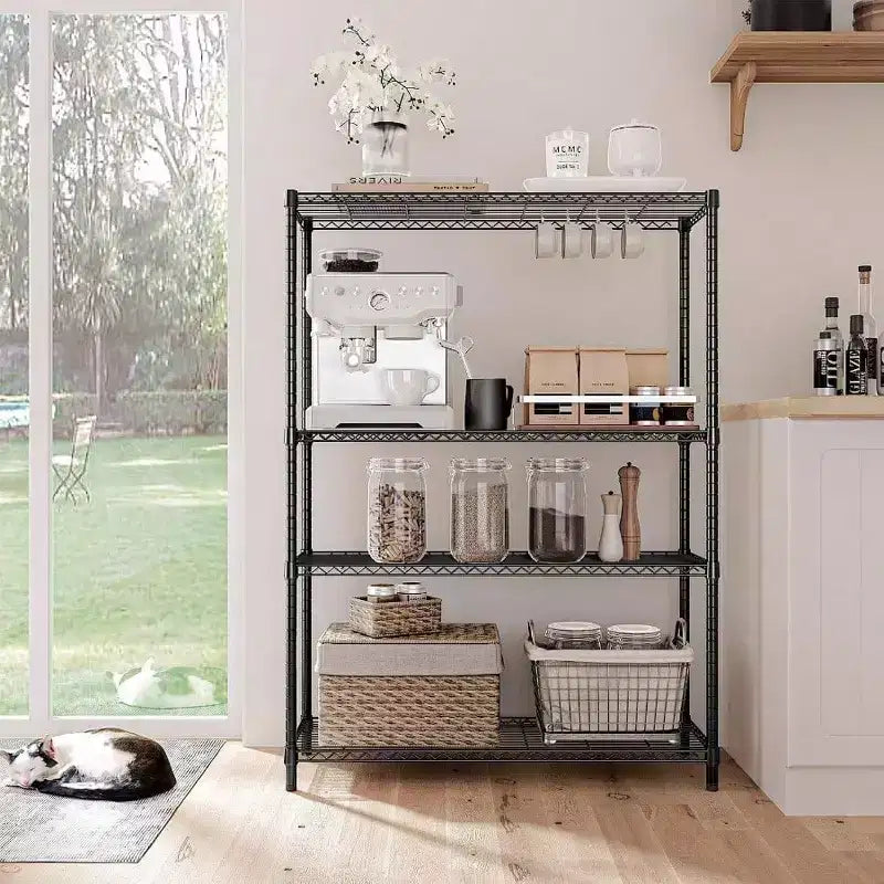 1400 LBS Heavy Duty Black Metal Wire Shelves 4 Tier Adjustable Garage Storage Shelf Unit Kitchen Office Dorm Warehouse