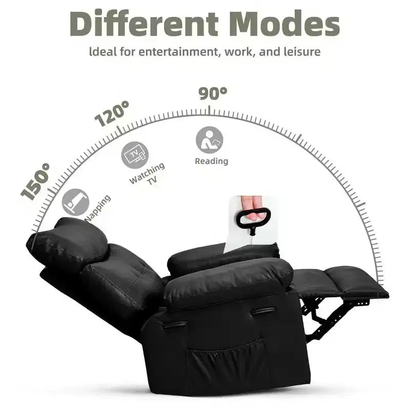 Fauteuil inclinable large surdimensionné - Chaleur et massage, Fauteuil inclinable manuel extra large en cuir PU pour adultes, Grand fauteuil paresseux avec accoudoirs confortables en éponge 1,5X