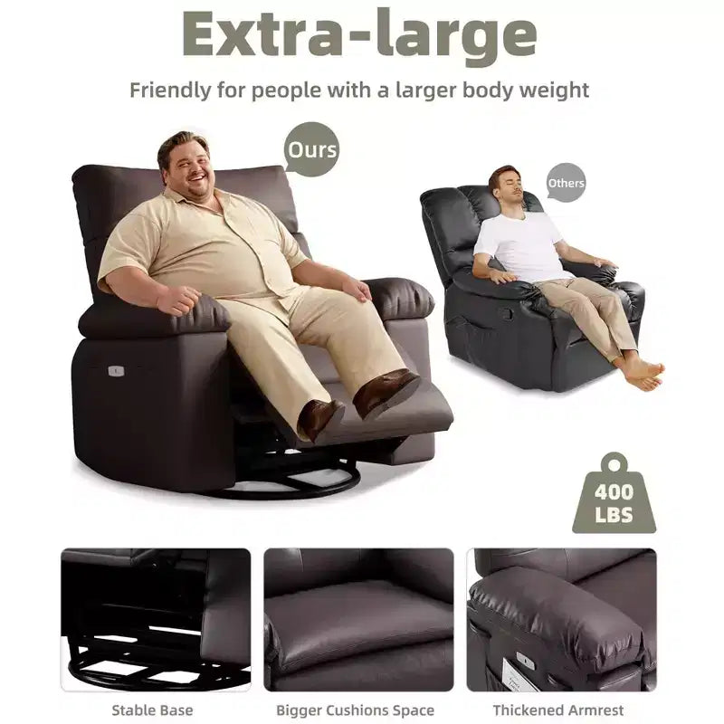 Fauteuil inclinable large surdimensionné - Chaleur et massage, Fauteuil inclinable manuel extra large en cuir PU pour adultes, Grand fauteuil paresseux avec accoudoirs confortables en éponge 1,5X