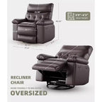 Fauteuil inclinable large surdimensionné - Chaleur et massage, Fauteuil inclinable manuel extra large en cuir PU pour adultes, Grand fauteuil paresseux avec accoudoirs confortables en éponge 1,5X