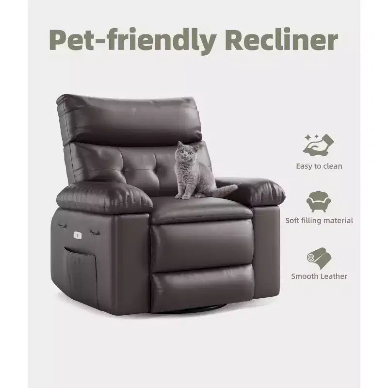 Fauteuil inclinable large surdimensionné - Chaleur et massage, Fauteuil inclinable manuel extra large en cuir PU pour adultes, Grand fauteuil paresseux avec accoudoirs confortables en éponge 1,5X