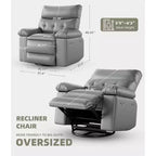Fauteuil inclinable large surdimensionné - Chaleur et massage, Fauteuil inclinable manuel extra large en cuir PU pour adultes, Grand fauteuil paresseux avec accoudoirs confortables en éponge 1,5X