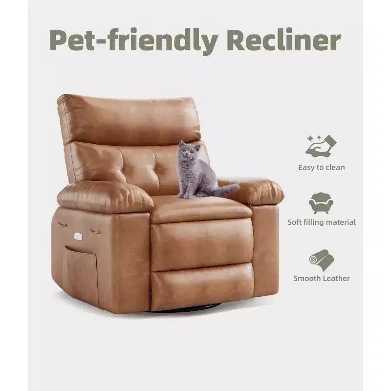 Fauteuil inclinable large surdimensionné - Chaleur et massage, Fauteuil inclinable manuel extra large en cuir PU pour adultes, Grand fauteuil paresseux avec accoudoirs confortables en éponge 1,5X