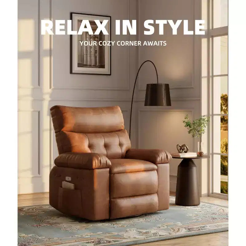 Fauteuil inclinable large surdimensionné - Chaleur et massage, Fauteuil inclinable manuel extra large en cuir PU pour adultes, Grand fauteuil paresseux avec accoudoirs confortables en éponge 1,5X