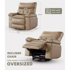 Fauteuil inclinable large surdimensionné - Chaleur et massage, Fauteuil inclinable manuel extra large en cuir PU pour adultes, Grand fauteuil paresseux avec accoudoirs confortables en éponge 1,5X