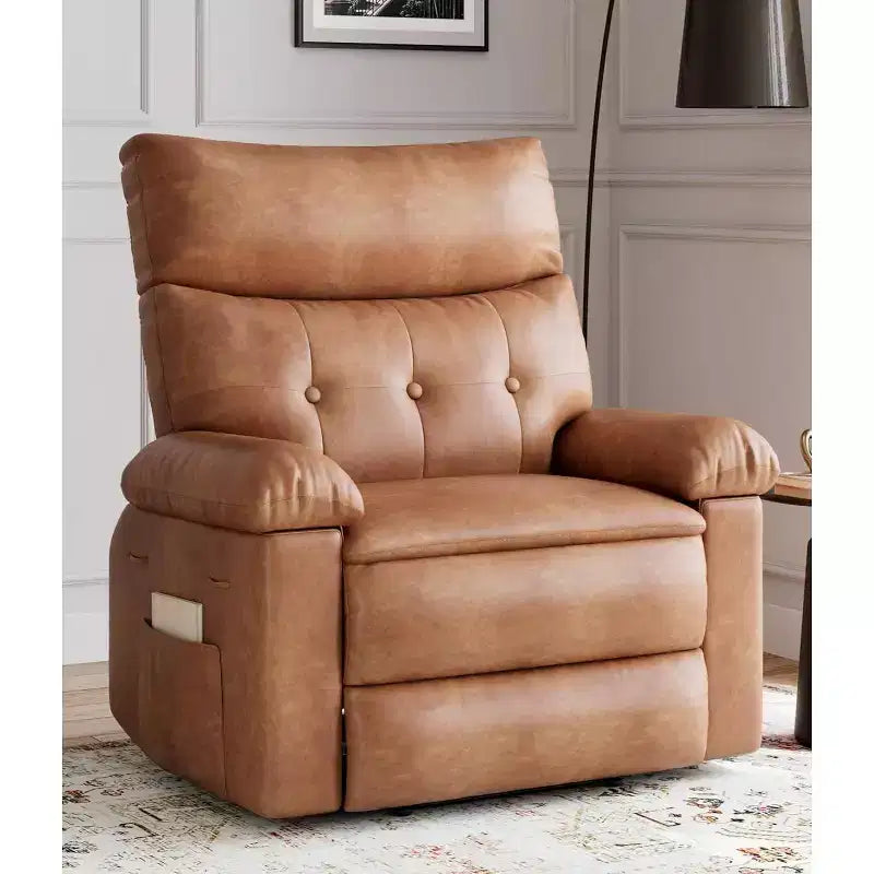 Fauteuil inclinable large surdimensionné - Chaleur et massage, Fauteuil inclinable manuel extra large en cuir PU pour adultes, Grand fauteuil paresseux avec accoudoirs confortables en éponge 1,5X