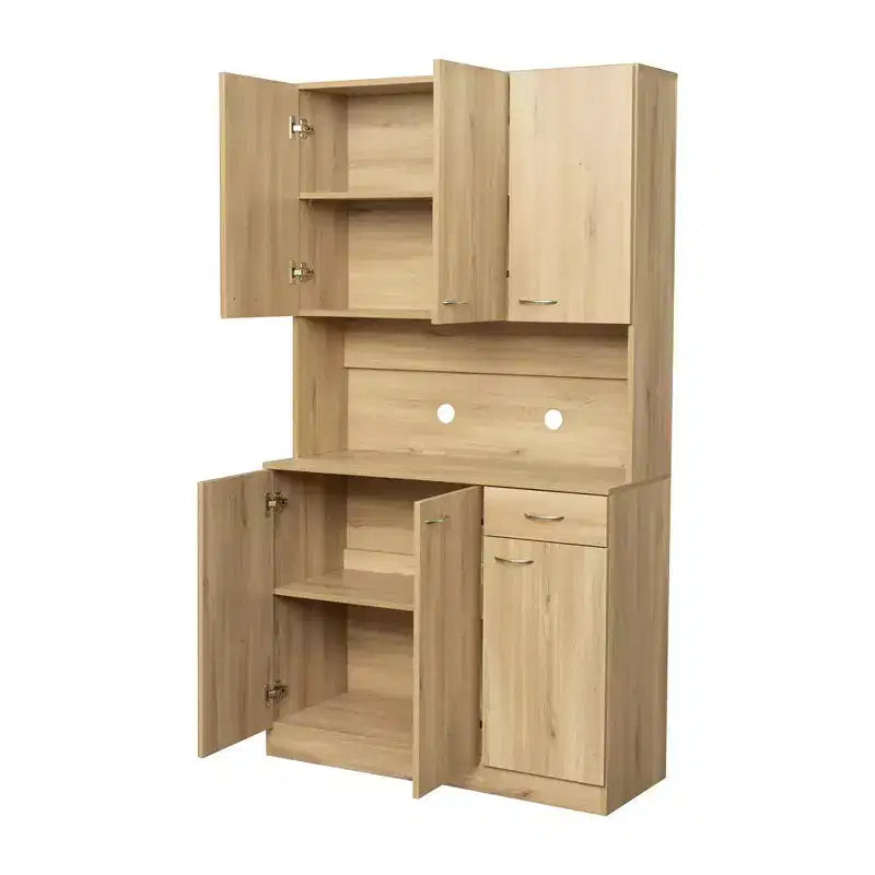 70,87 Meuble de rangement de cuisine autoportant avec 6 portes, tiroir, étagères ouvertes, buffet polyvalent, meuble de rangement pour loisirs créatifs