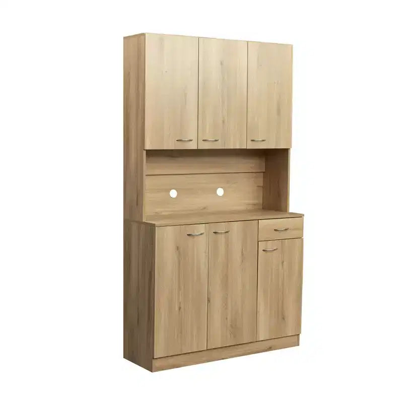 70,87 Meuble de rangement de cuisine autoportant avec 6 portes, tiroir, étagères ouvertes, buffet polyvalent, meuble de rangement pour loisirs créatifs