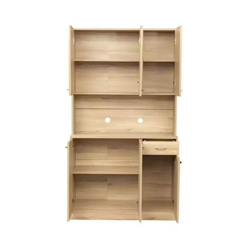 70,87 Meuble de rangement de cuisine autoportant avec 6 portes, tiroir, étagères ouvertes, buffet polyvalent, meuble de rangement pour loisirs créatifs