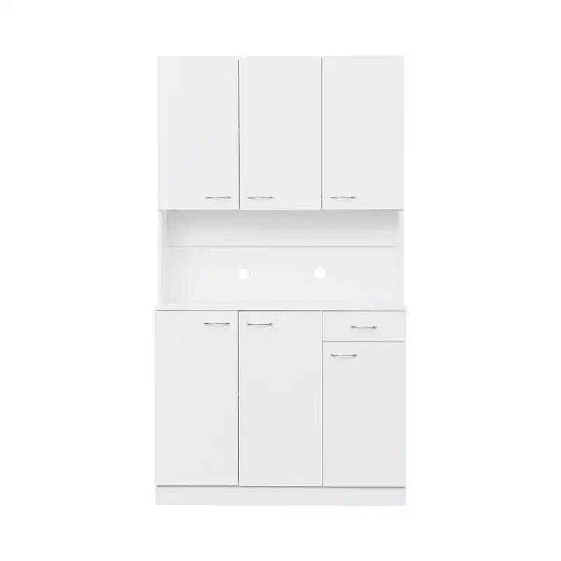 70,87 Meuble de rangement de cuisine autoportant avec 6 portes, tiroir, étagères ouvertes, buffet polyvalent, meuble de rangement pour loisirs créatifs