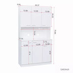 70,87 Meuble de rangement de cuisine autoportant avec 6 portes, tiroir, étagères ouvertes, buffet polyvalent, meuble de rangement pour loisirs créatifs