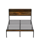 Cadre de lit Queen Size avec tête de lit, Cadre de lit plateforme en métal avec étagère de rangement, Support à lattes métalliques, Pas besoin de sommier tapissier, Silencieux