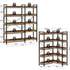 Étagère à 5 niveaux avec 4 crochets, bibliothèque d'angle réversible, bibliothèque industrielle en bois de 165 cm avec étagères ouvertes et cadre en métal pour le salon