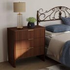 Meuble bas en bois AEELLEEA avec 3 tiroirs motif ondulé coiffeuse de chevet moderne pour chambre à coucher 78CM de long couleur noyer