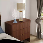 Meuble bas en bois AEELLEEA avec 3 tiroirs motif ondulé coiffeuse de chevet moderne pour chambre à coucher 78CM de long couleur noyer