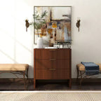Meuble bas en bois AEELLEEA avec 3 tiroirs motif ondulé coiffeuse de chevet moderne pour chambre à coucher 78CM de long couleur noyer