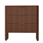 Meuble bas en bois AEELLEEA avec 3 tiroirs motif ondulé coiffeuse de chevet moderne pour chambre à coucher 78CM de long couleur noyer