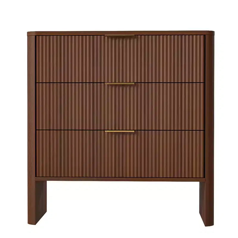 Meuble bas en bois AEELLEEA avec 3 tiroirs motif ondulé coiffeuse de chevet moderne pour chambre à coucher 78CM de long couleur noyer