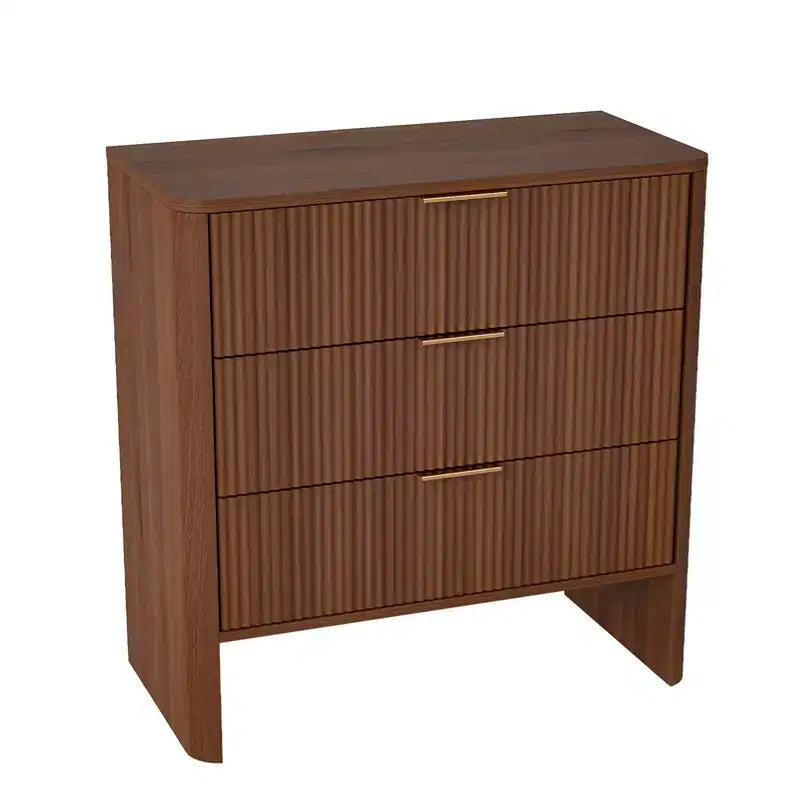 Meuble bas en bois AEELLEEA avec 3 tiroirs motif ondulé coiffeuse de chevet moderne pour chambre à coucher 78CM de long couleur noyer
