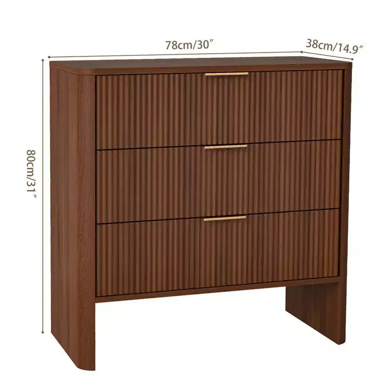 Meuble bas en bois AEELLEEA avec 3 tiroirs motif ondulé coiffeuse de chevet moderne pour chambre à coucher 78CM de long couleur noyer