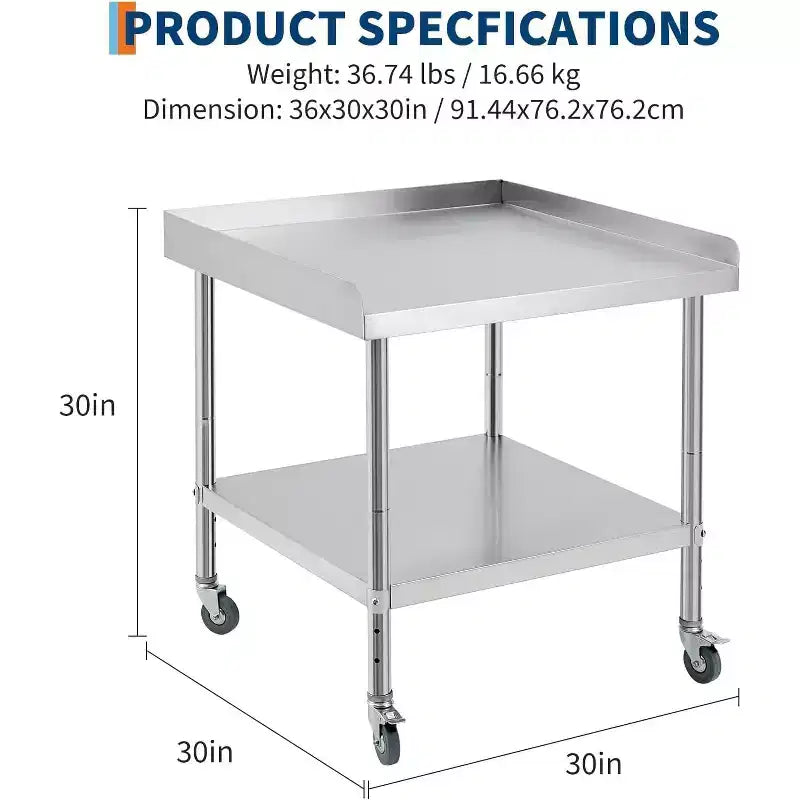 Table de travail et de préparation en acier commercial, table de préparation robuste avec dosseret 3 côtés, table de travail de préparation alimentaire robuste avec roulettes pour hôtel, maison, restaurant