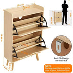 Meuble à Chaussures 2 Niveaux en Rotin Tressé, Profondeur Étroite de 23,5 cm avec Tiroirs Basculants & Dispositif Anti-Basculement, Contient 12 à 18 Paires