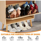 Meuble à Chaussures 2 Niveaux en Rotin Tressé, Profondeur Étroite de 23,5 cm avec Tiroirs Basculants & Dispositif Anti-Basculement, Contient 12 à 18 Paires