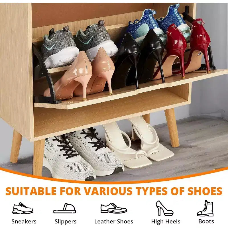 Meuble à Chaussures 2 Niveaux en Rotin Tressé, Profondeur Étroite de 23,5 cm avec Tiroirs Basculants & Dispositif Anti-Basculement, Contient 12 à 18 Paires