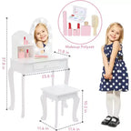 Coiffeuse Acekool pour enfants avec miroir et tabouret, ensemble de jeu en bois pour filles de 4 à 9 ans